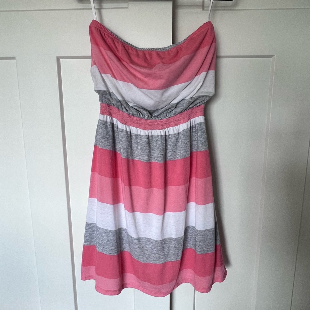 Coral Banana Republic Stripe Tube Top Sleeveless Strapless Summer Dress